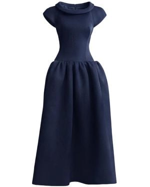 Gemy Maalouf Sculpted-Neckline Drop-Waist Midi Dress - Blue
