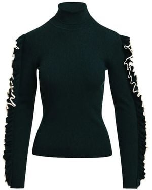 Essentiel Antwerp Gerippter Strickpullover Mit Rüschenbesatz - Schwarz