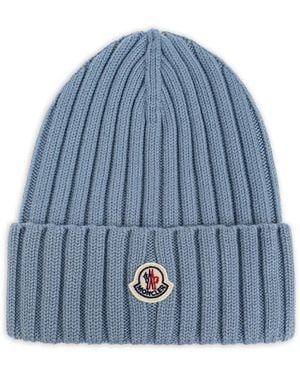 Moncler Ribbed-Knit Beanie - Blue