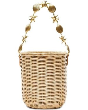 Poolside Island Shell-Embellished Bucket Bag - Blanco