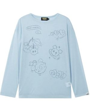 Mini Cream Graphic-Print Long-Sleeve T-Shirt - Blue