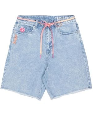 Aape By A Bathing Ape Moonface Patch Fringed Denim Shorts - Blue