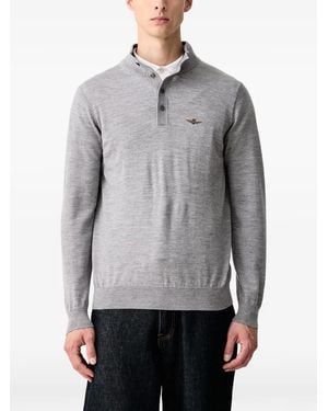 Aeronautica Militare Logo-Embroidered Button-Placket Jumper - Grey