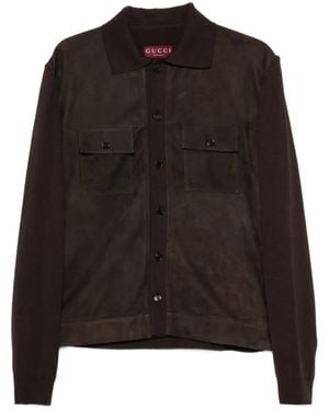 Gucci Suede Button-Up Overshirt - Black