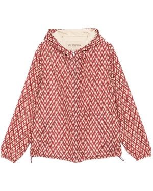 Valentino Garavani Geometric-Pattern Hooded Jacket - Red
