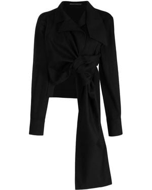 Yohji Yamamoto Gathered Cropped Cotton Jacket - Black