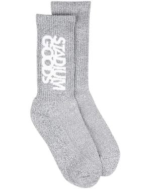 Stadium Goods Logo-Print Flannel' Crew Socks - Gray