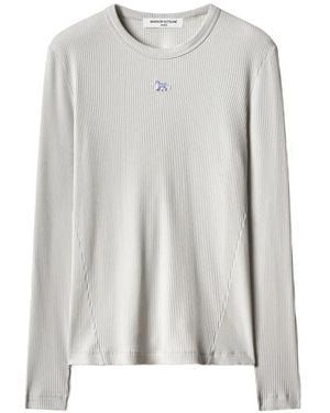 Maison Kitsuné Geripptes Baby Fox Langarmshirt - Grau