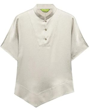 Shanghai Tang Drape Frog-Button Asymmetric Top - White