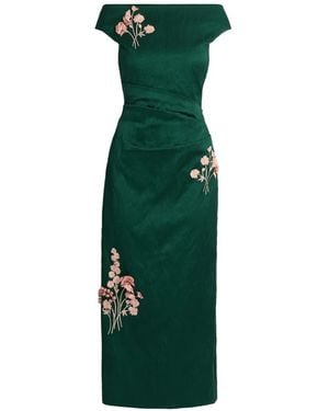 Erdem Embroidered Textured-Satin Dress - Green