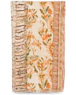 Pierre Louis Mascia Aloeuw Floral-Print Fringed Scarf - Metallic