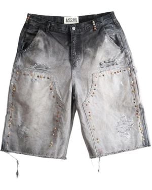 Satoshi Nakamoto Danny's Carpenter Stud-Embellished Distressed Shorts - Grey