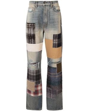 Amiri Patchwork Straight-Leg Jeans - Gray
