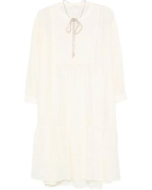 120% Lino Kleid mit Jacquardmuster - Weiß
