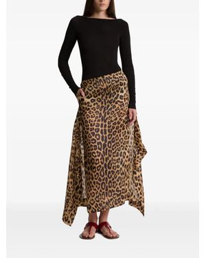 Alberta Ferretti Leopard Print Slit Skirt - Brown