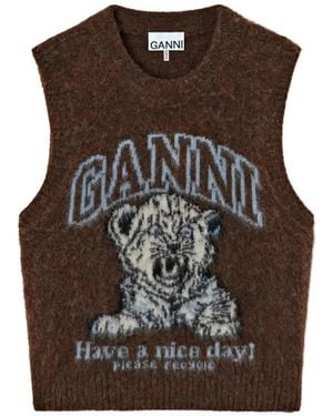 Ganni Pullunder Mit Tiger - Braun