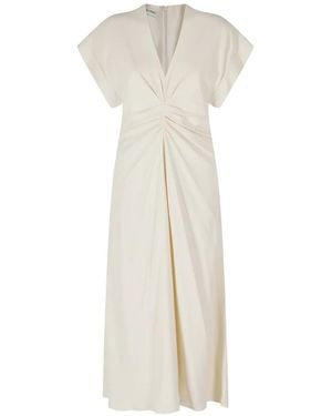 Alberta Ferretti Gathered V-Neck Midi Dress - White