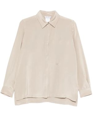 Max Mara Geranio Embroidered-Logo Silk Shirt - Natural