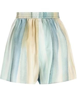 Loro Piana Elastic-Waistband Striped Silk Shorts - Blue