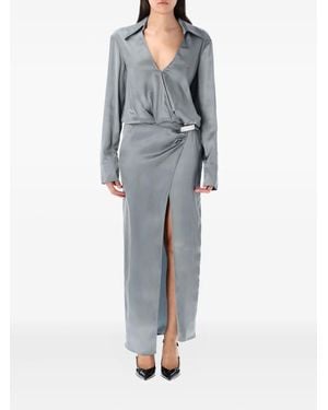 The Attico Satin Wrap Dress - Grey