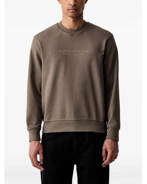 ARMANI EXCHANGE Logo-Print Crew-Neck Sweater - Brown