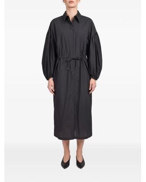 Brunello Cucinelli Midi Drawstring-Waist Voluminous-Sleeve Shirt Dress - Black