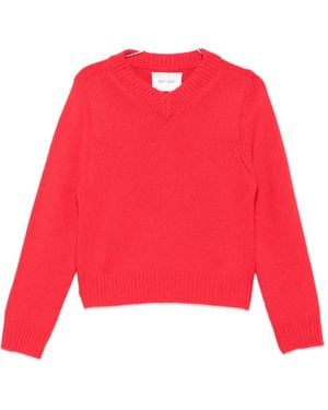 Soft Goat Ribbed V-Neck Jumper - Red