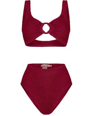 Paramidonna Irina High-Waisted Textured Ring-Detail Bikini