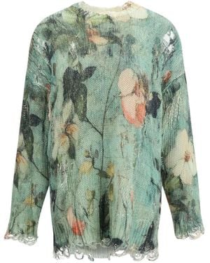 R13 Distressed-Pullover mit Blumen-Print - Grün