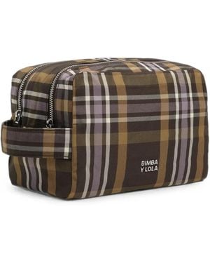 Bimba Y Lola Große Hunter Schottenkaro-Kosmetiktasche Aus Jacquard - Braun