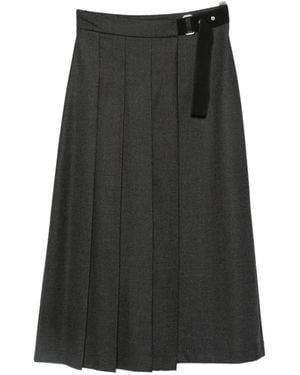 P.A.R.O.S.H. Pleated Buckle-Fastening Maxi Skirt - Black