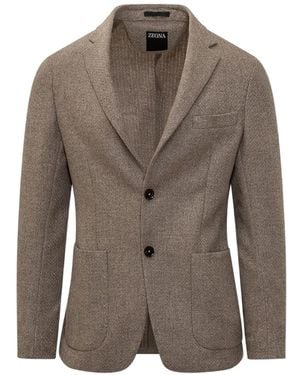 ZEGNA Single-Breasted Notched-Lapels Jacket - Brown