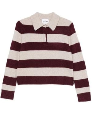 Kujten Royce Stripe Polo-Collar Sweater - Red