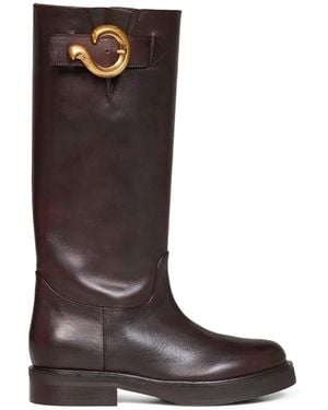 Etro Bottines En Cuir À Boucle Cachemire - Brown