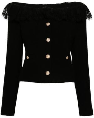 Alessandra Rich Off-Shoulder Tweed Jacket - Black