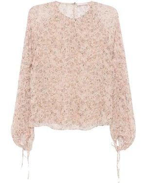 Kristina Ti Blouse Fleurie À Poignets Noués - White
