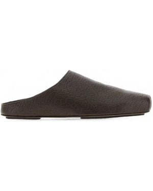 Uma Wang Crinkled Leather Slippers - Brown