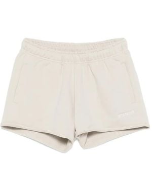 WRSTBHVR Itia Logo-Embroidered Raw-Cut Shorts - Natural