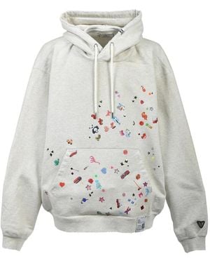 Maison Mihara Yasuhiro Sticker-Print Stud-Embellished Hoodie - White