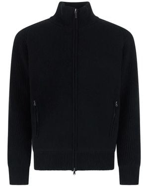 Kangra Cardigan Mit Gerippten Ärmeln Und Reißverschluss - Schwarz