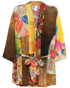 120% Lino Floral-Print Kimono - Brown
