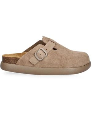 Scholl Buckle-Fastening Suede Slippers - Brown