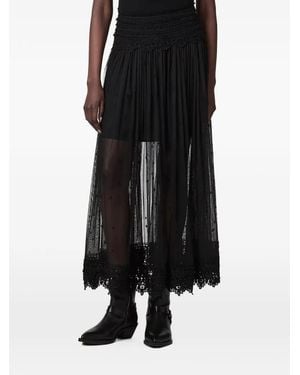 AllSaints Lace-Trim Embroidered-Mesh Skirt - Black