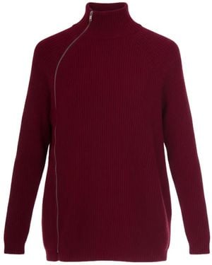 Alpha Studio Zip-Up Funnel-Neck Cardigan - Red