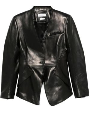 McQueen Single-Breasted Calfskin Leather Jacket - Black