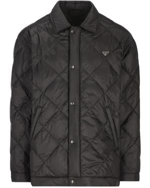 Prada Quilted Logo-Plaque Coat - Black