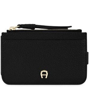 Aigner Paola Logo-Plaque Pebbled Card Holder - Black