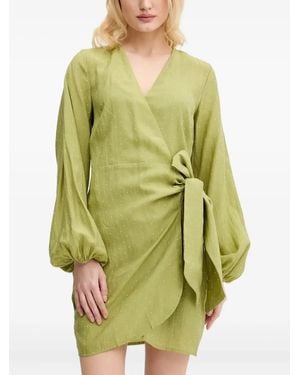 Never Fully Dressed Embellished Mini Wrap Dress - Green