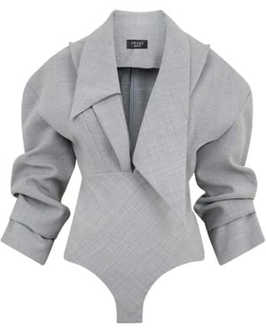 A.W.A.K.E. MODE Tailored Ruched Bodysuit - Grey