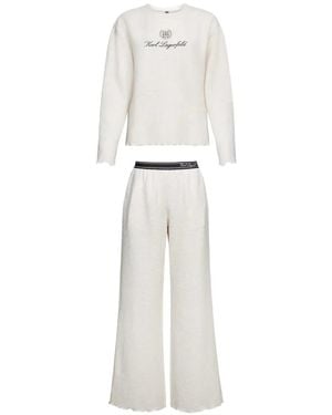 KARL LAGERFELD Logo-Detail Waffle-Knit Pyjamas Set - White